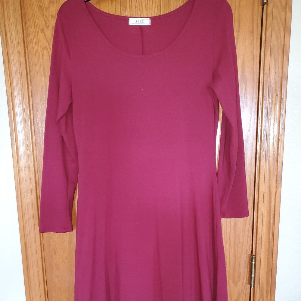 Aime - Long sleeve knit fit and flare dress - wine color - large